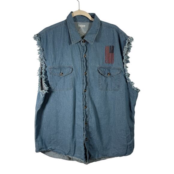 Black Canyon Outfitters Sleeveless Button Up Shirt Blue Chambray Biker Size 3XL - Picture 2 of 5